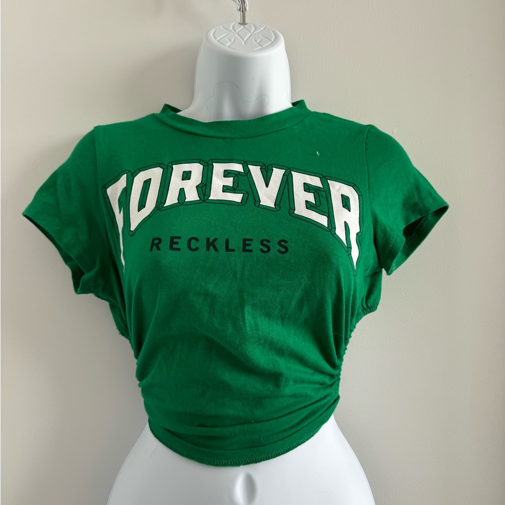 Green Women's Crop Top with Tie Back